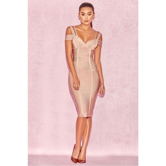 House of CB Dresses & Skirts - House Of CB Mimi Taupe Off Shoulder Bandage Dress XS Tan Nude
